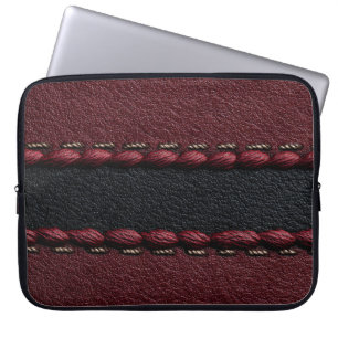 Svart & röd lädereffekt laptop fodral