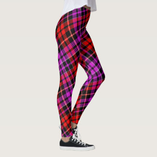 Svart Röd Lila Rutig Tartan Design  Leggings