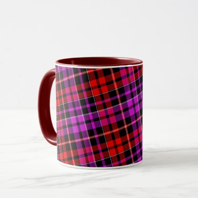 Svart Röd Lila Rutig Tartan Design  Mugg (Framsida vänster)