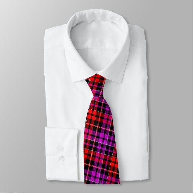 Svart Röd Lila Rutig Tartan Design  Slips (Bunden)