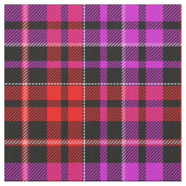 Svart Röd Lila Rutig Tartan Design  Tyg (Närbild)