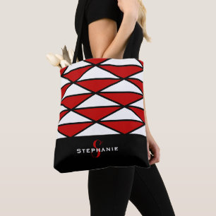 Svart & Röd Modern Anpassad Chic Geometrisk Mönste Tygkasse