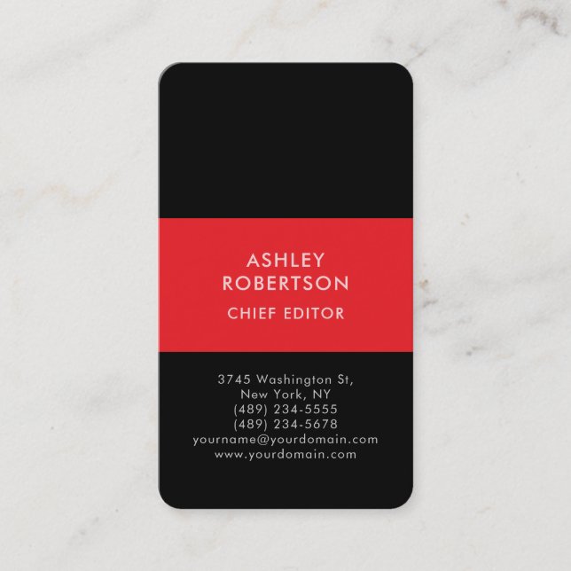 Svart & Röd Modern Professionell Minimalistisk Enk Visitkort (Framsida)