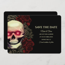 Svart röd mörk moody getskalle hallobröllop