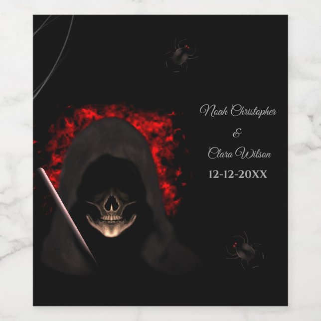 Svart röd mörk moody gothisk skallhalloween spider vinflaska etikett (Singel etikett)