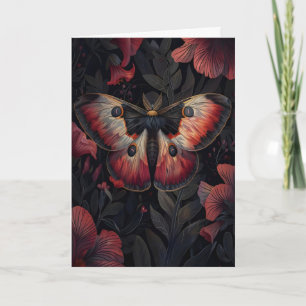 Svart Röd Moth Print Mörk Botanisk , Mörk Kort