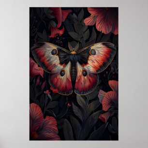 Svart Röd Moth-utskrift Mörk Botanisk , Mörk Poster