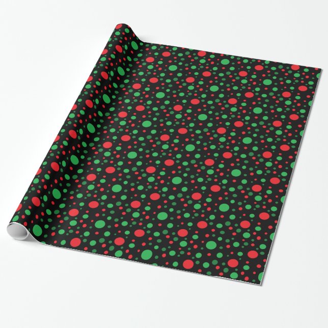 Svart röd och Grönt Polka dots Gift Wrap Presentpapper (Utrullad)