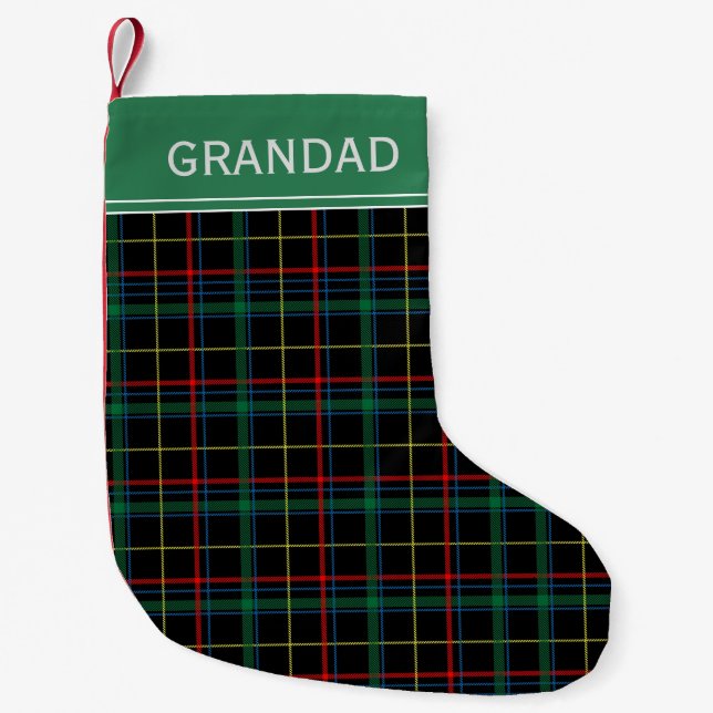 Svart, röd och Grönt Tartan Personlig Liten Julstrumpa (Framsidan)