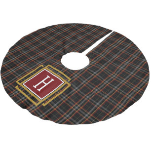 Svart Röd och gul Tartan Monogram Julgransmatta Borstad Polyester