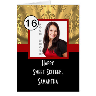 Svart röd och guld sweet sixteen OBS kort
