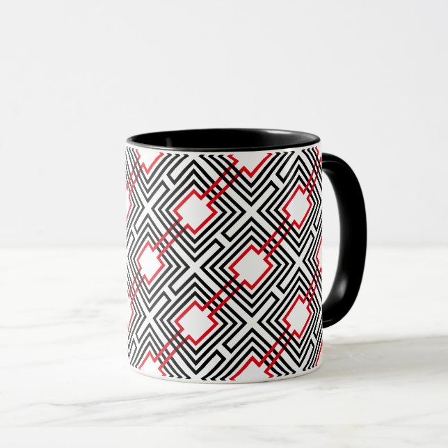 Svart röd och vit geometri mugg (Framsida höger)