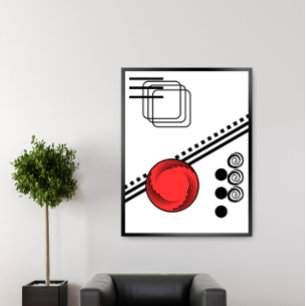 Svart röd och vit minimal geometrisk Abstrakt Fototryck