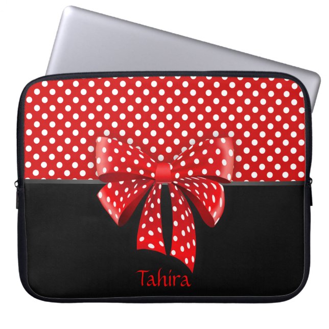 Svart, röd och vit Polka dots-menyfliksområdet Laptop Sleeve (Framsidan)