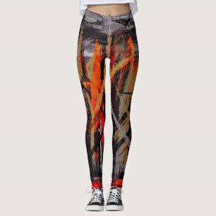 Svart röd Orange, Abstrakt, färg nr 2 Leggings