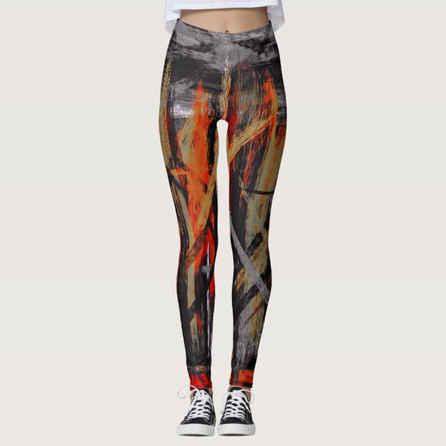 Svart röd Orange, Abstrakt, färg nr 2 Leggings (Framsida)