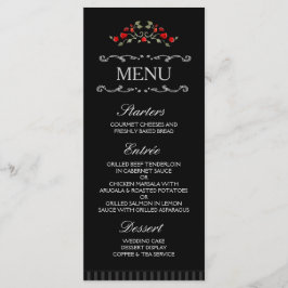 Svart & Röd ros KÄRLEK Matching Bröllop Menu Meny
