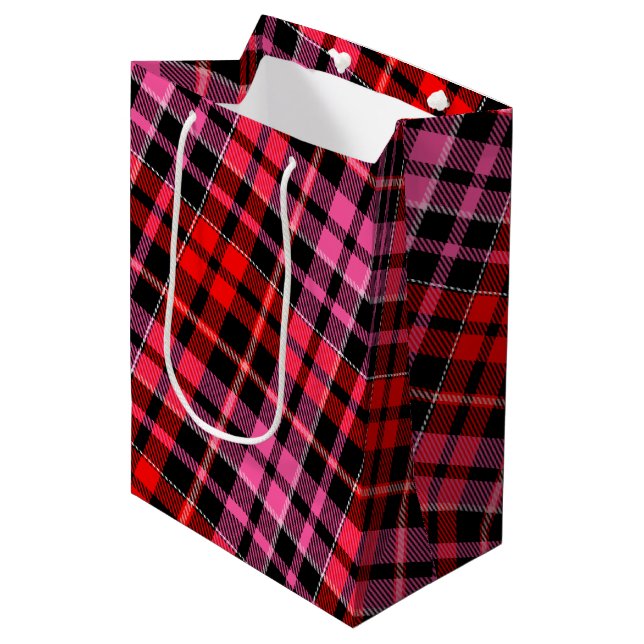 Svart Röd Rosa Rutig Tartan Design  (Framsidan Vinklad)