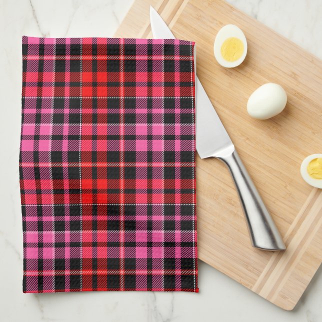 Svart Röd Rosa Rutig Tartan Design  Kökshandduk (Vikt i Fjärdedel)