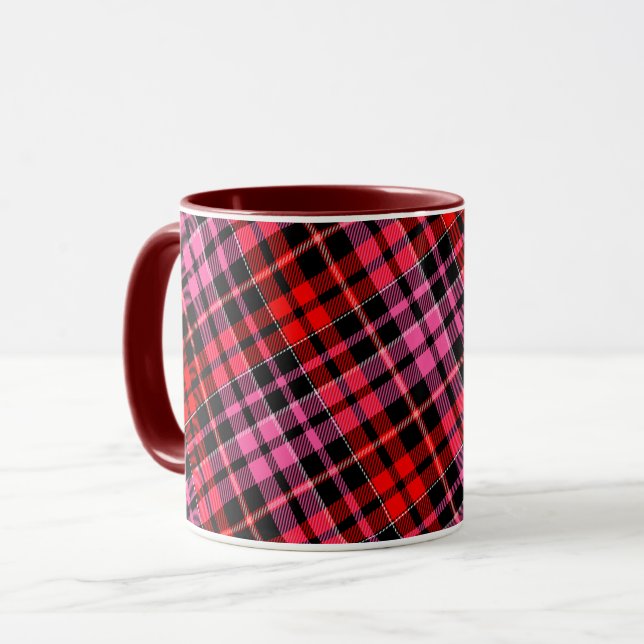 Svart Röd Rosa Rutig Tartan Design  Mugg (Framsida vänster)