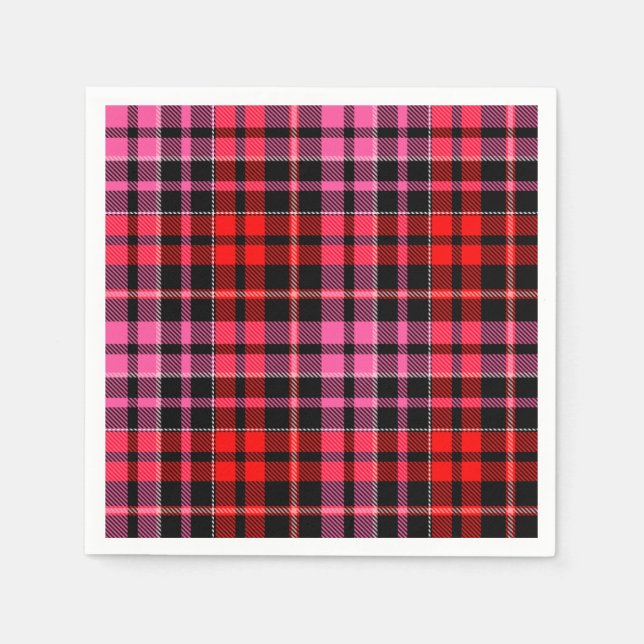 Svart Röd Rosa Rutig Tartan Design  Pappersservett (Framsidan)