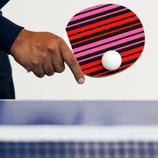 Svart Röd Rosa Vertikala Randiga Design Klassisk  Pingisracket (Insitu)