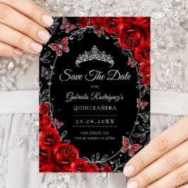 Svart Röd Silver Quinceanera Spara Datumet