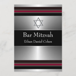 Svart Röd Silver Stjärna av David Bar Mitzvah Inbjudningar