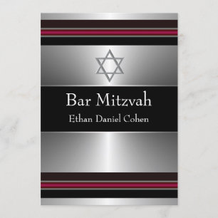 Svart Röd Silver Stjärna av David Bar Mitzvah Inbjudningar
