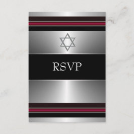 Svart Röd Silver Stjärna av David Bar Mitzvah RSVP OSA Kort