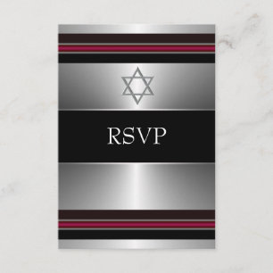 Svart Röd Silver Stjärna av David Bar Mitzvah RSVP OSA Kort