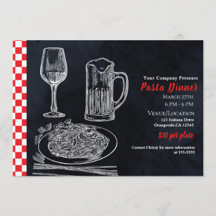 Svart Röd Spaghetti Pasta Krita Middagsparty Evene Inbjudningar