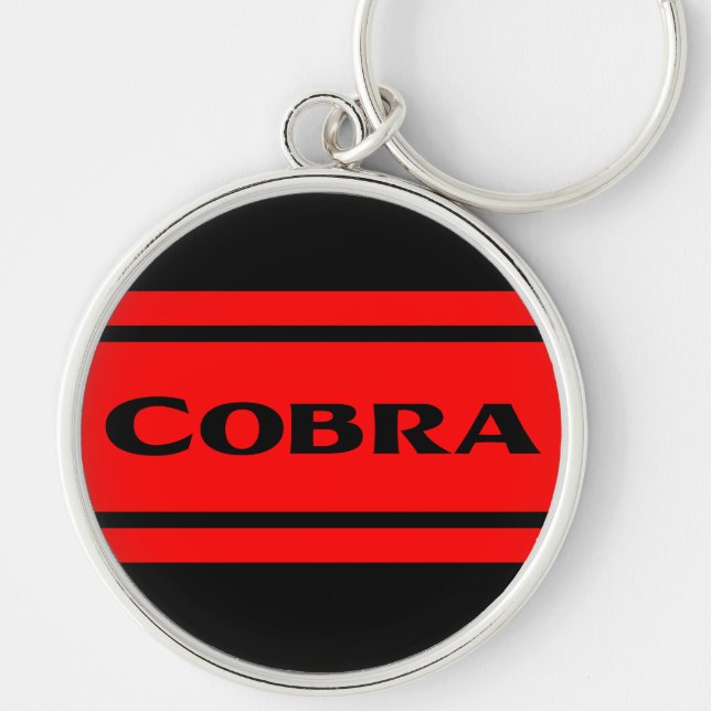 Svart röd tävla görar randig kobran Keychain Rund Silverfärgad Nyckelring (Framsidan)