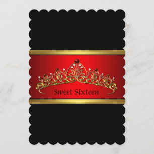 Svart Röd Tiara Sweet Sixteen Festinladning Inbjudningar
