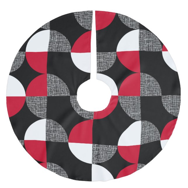 Svart, röd, vit geometrisk plaid mönster. julgransmatta borstad polyester (Framsidan)