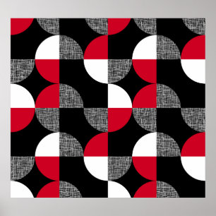 Svart, röd, vit geometrisk plaid mönster. poster