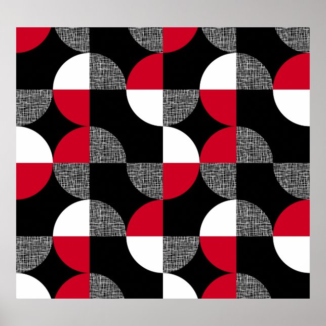Svart, röd, vit geometrisk plaid mönster. poster (Framsidan)