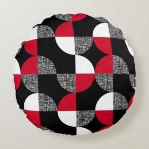 Svart, röd, vit geometrisk plaid mönster. rund kudde