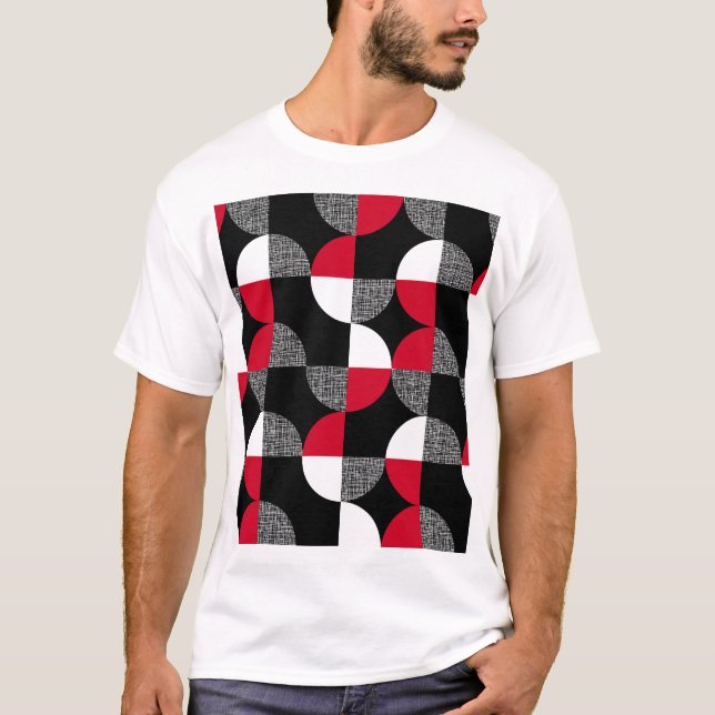 Svart, röd, vit geometrisk plaid mönster. t shirt (Framsida)