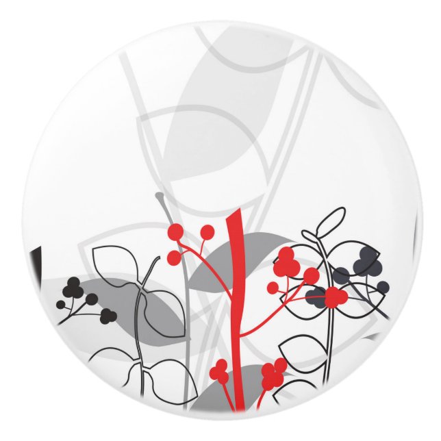 Svart Röd Vit Grå Botanisk Blommig Byrå Knopp (Framsidan)