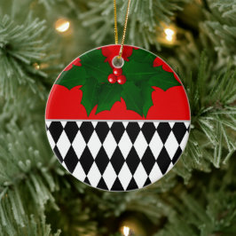 Svart Röd Vit Harlekin Mönster Jul Julgransprydnad Keramik