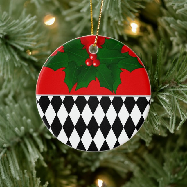 Svart Röd Vit Harlekin Mönster Jul  Julgransprydnad Keramik (Träd)