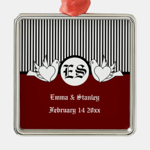 Svart, röd, vit kärleksduva initialer ornament