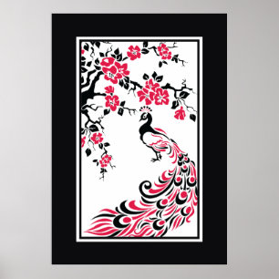 Svart, röd, vit påk och körsbär blommar poster