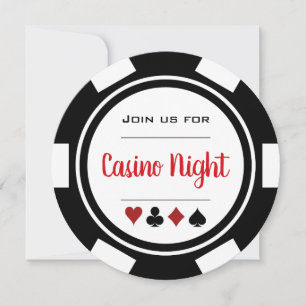 Svart Röd Vit Poker Chip Casino Natt Inbjudningar