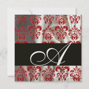 SVART RÖD VIT SILKE DAMAST TYG MONOGRAM Is Inbjudningar