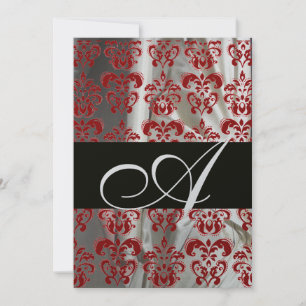 SVART RÖD VIT SILKE DAMAST TYG MONOGRAM SILVER INBJUDNINGAR