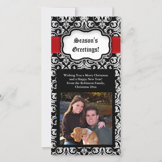 Svart/röd/vit-skadesäsong Hälsning-fotokort Julkort (Framsida)