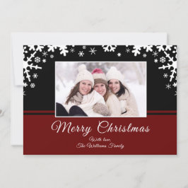 Svart röd vit snöflingor julfoto julkort