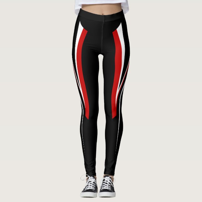 Svart röd vitdamasker leggings (Framsida)